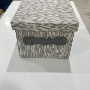 Storage box fabric Tweed storage box with handles and top  gray white 10x8x6